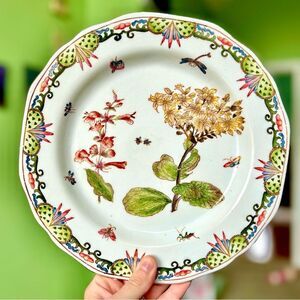 Vintage Floral Oriental Dragonfly Butterfly Flower Serving Kitchen Dish Plate